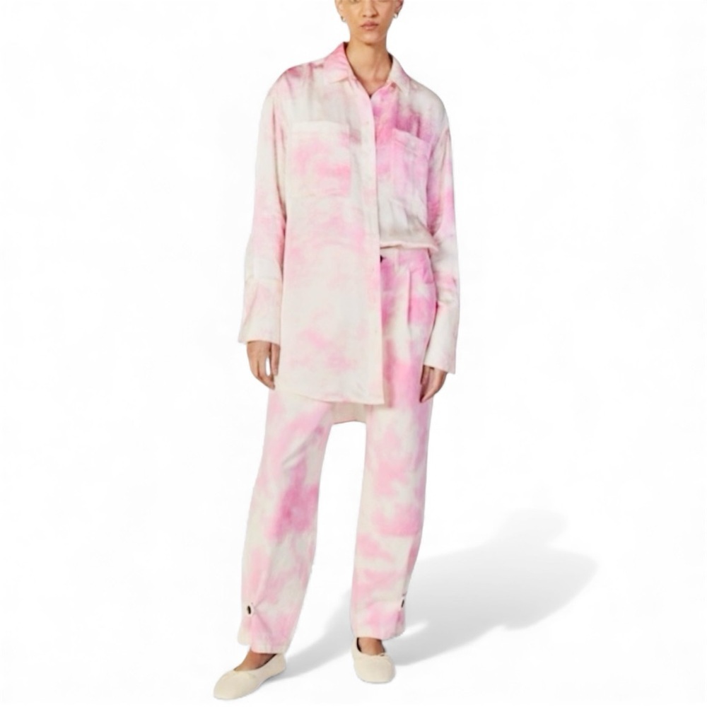 NWT SET EVERLANE x MARQUES’ ALMEIDA PINK TIE-DYE CUFFED TROUSERS & SATIN SHIRT